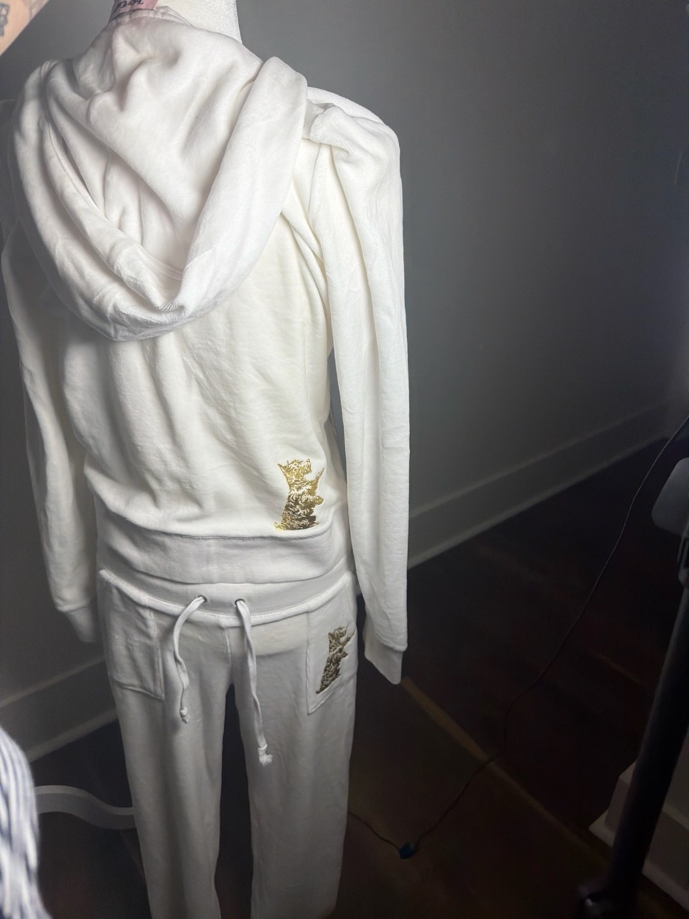 Juicy Couture White Velour Tracksuit Set with Gold Scottie Accents